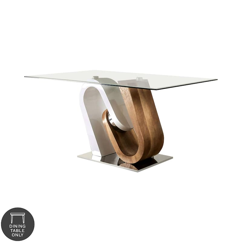 Furniture of America Fen Contemporary White 64-inch Glass Top Dining Table