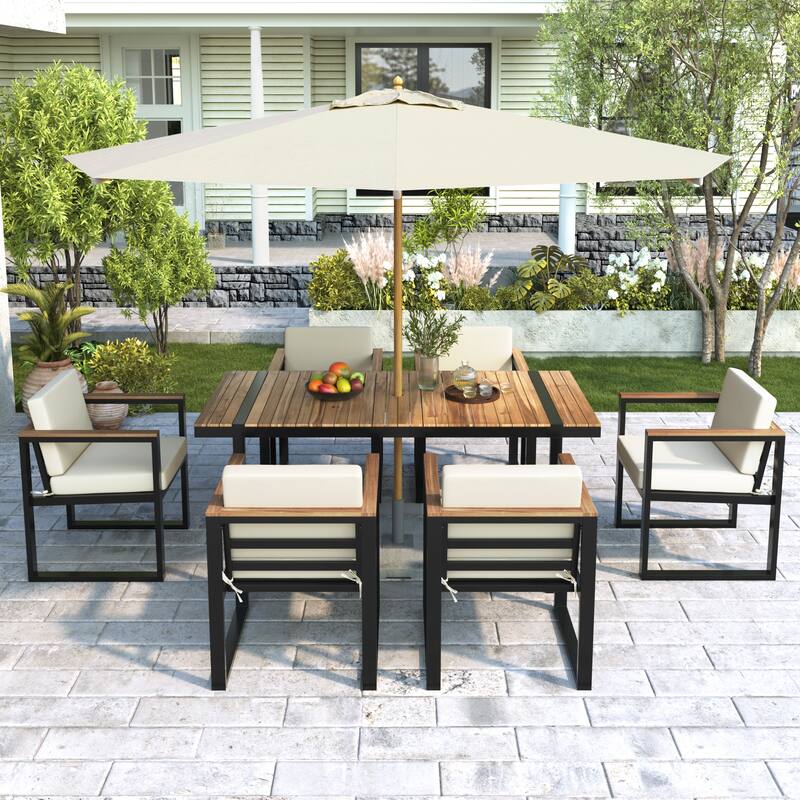 Modern 7 Pieces Outdoor Dining Set with Removable Cushions, Patio Dining Table and Chair Set for Patio, Backyard 7 Pack - Beige