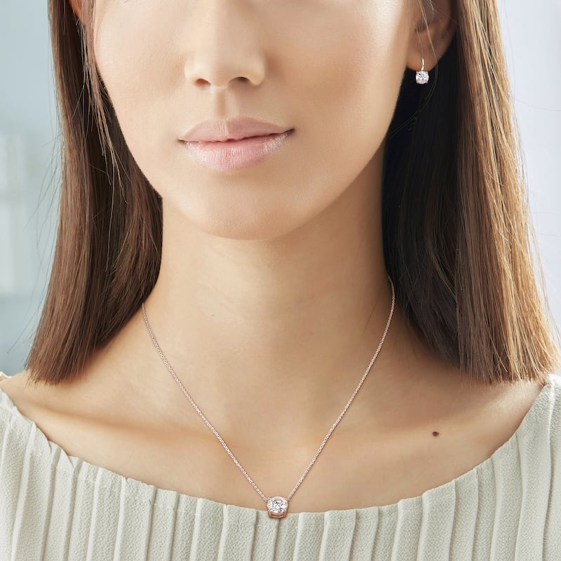 Miadora 5 4/5ct DEW Created Moissanite Solitaire Leverback Earrings & Necklace Set in 14k White Gold