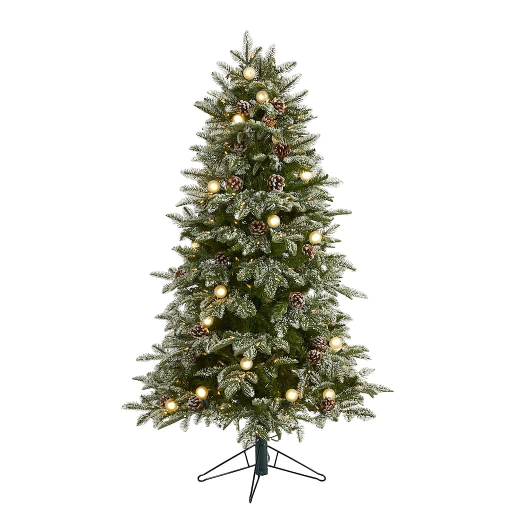5' Flocked Whistler Mountain Fir Artificial Christmas Tree with 250 Warm White LED Light