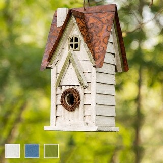 Glitzhome 12"H Retro Distressed Painted Solid Wood Cottage Birdhouse