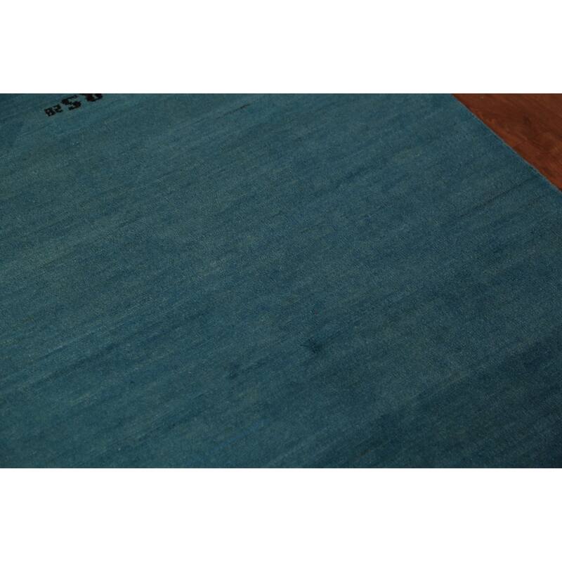 Teal Blue Gabbeh Modern Rug Hand-Knotted Foyer Wool Carpet - 3'4" x 4'10"