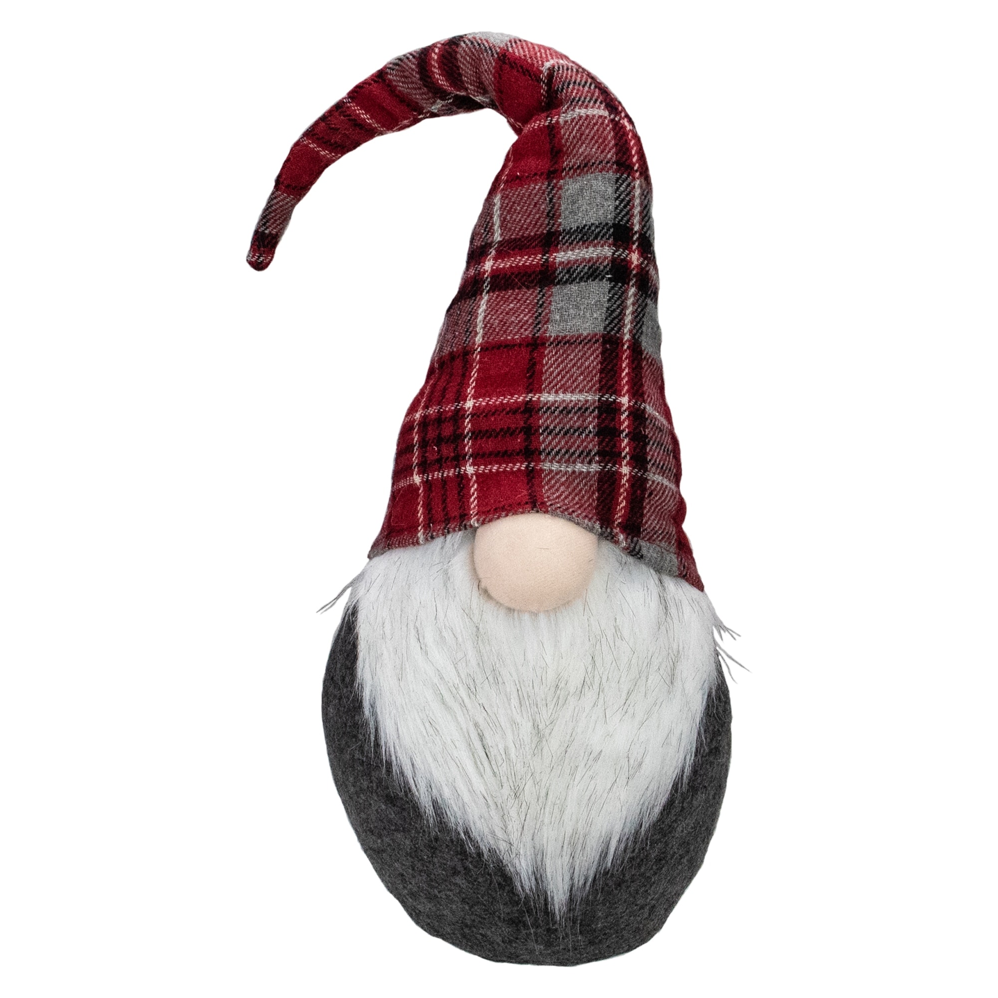 Plaid Bendable Hat Gnome Sitting Christmas Decoration 25" Red and Gray