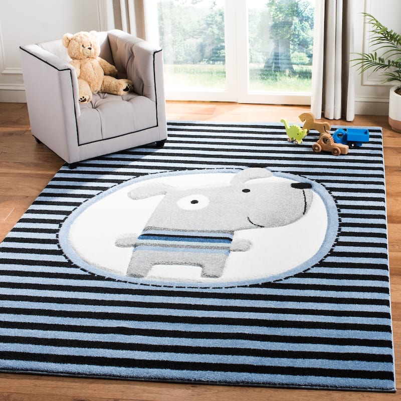 SAFAVIEH Carousel Kids Basimah Stripe Dog Rug - 8' x 10' - Navy/Ivory