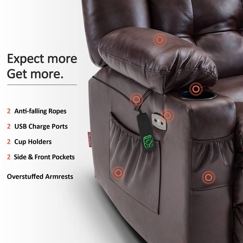 MCombo Medium Dual Motor Power Lift Recliner Chair Infinite Position, Massage and Heat, Extended Footrest, Faux Leather 7890