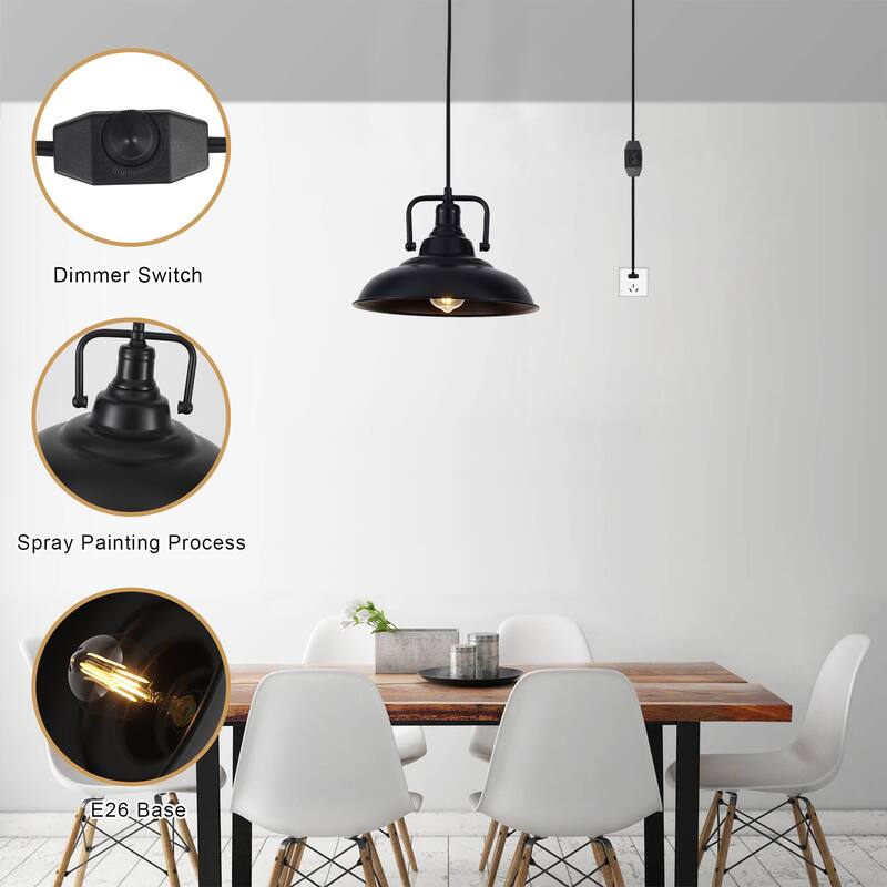 1-Light Traditional Hanging Kitchen Pendant Light Island Chandelier Lighting for Dining Room with Metal Cover & Plug