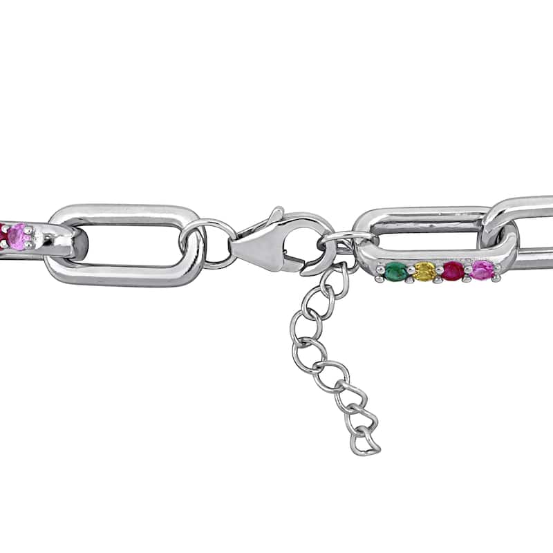 Miadora 3.5ct TGW Multi-Gem Link Necklace Bracelet Set Sterling Silver