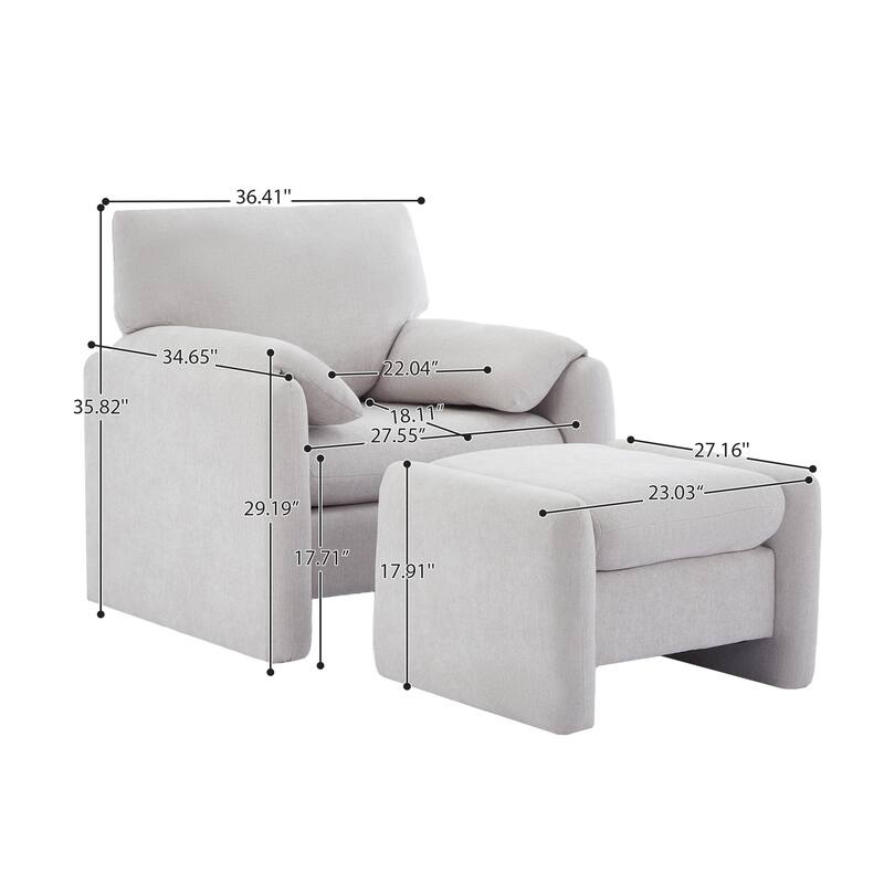 Chenille Single Sofa Chair & Ottoman Set