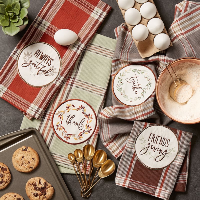 DII Thanksgiving Cozy Picnic, Plaid Dishtowel Set of 4
