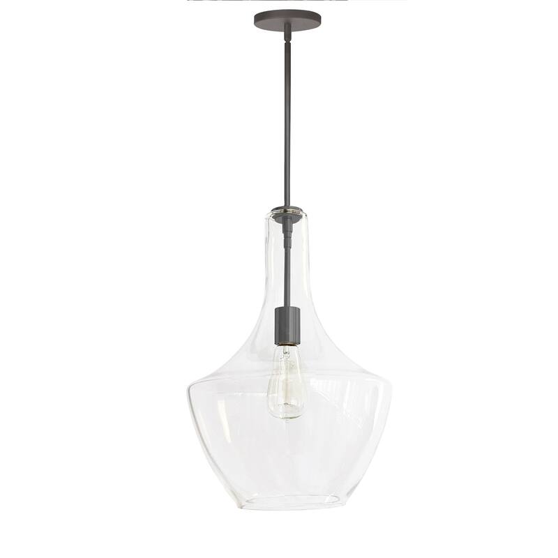 1 Light Pendant Light - Black Finish, Clear Glass Shade - Kitchen Island Lighting - 12.5