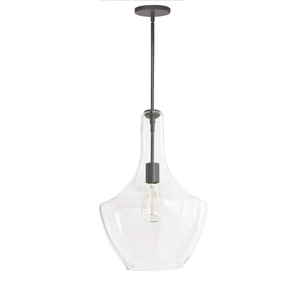 1 Light Pendant Light - Black Finish, Clear Glass Shade - Kitchen Island Lighting - 12.5