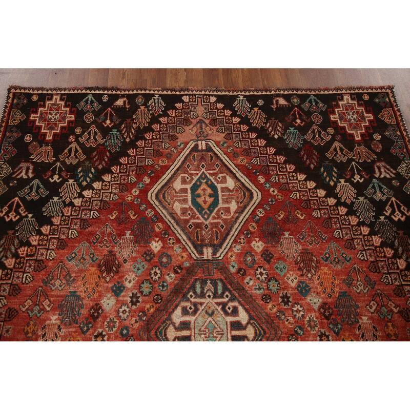 Tribal Geometric Shiraz Persian Vintage Area Rug Handmade Wool Carpet - 5'3"x 8'1"
