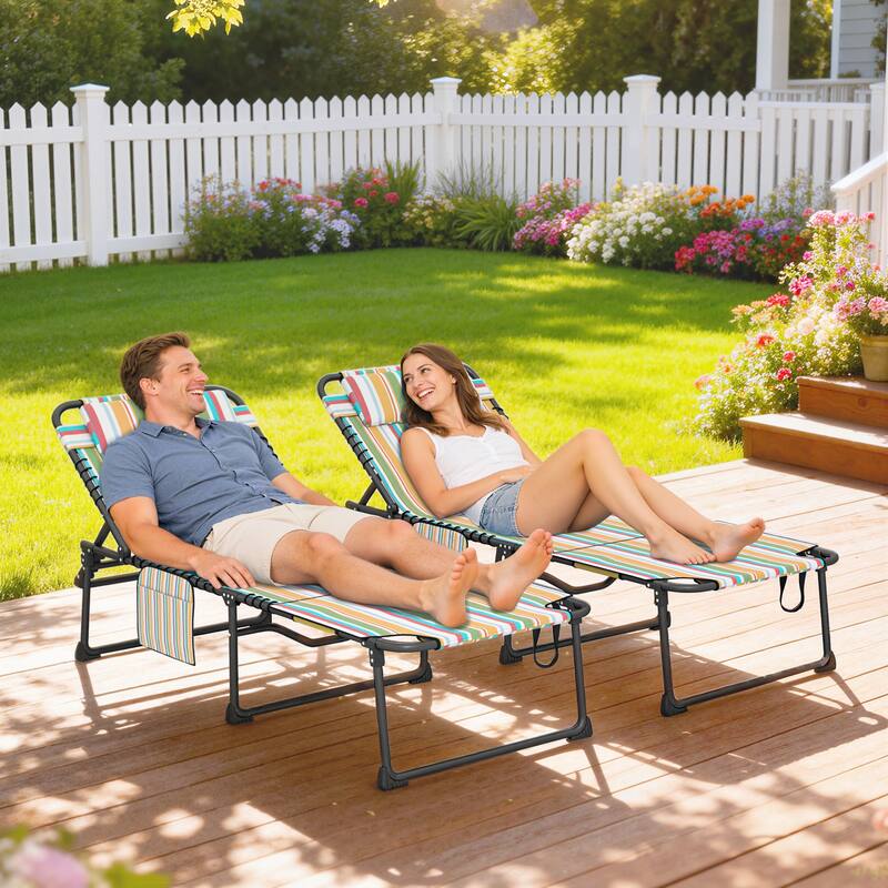 ,Outsunny Folding Chaise Lounge with 5-level Reclining Back, Outdoor Tanning Chair with Reading Face Hole - Multi
