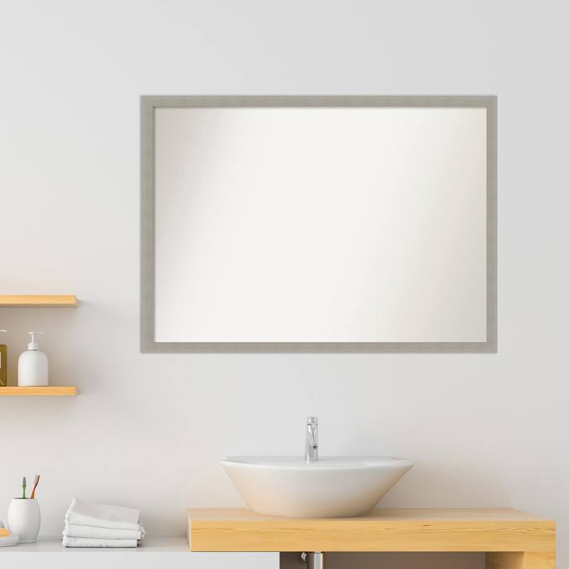 Woodgrain Stripe Non-Beveled Wood Framed Bathroom Vanity Wall Mirror