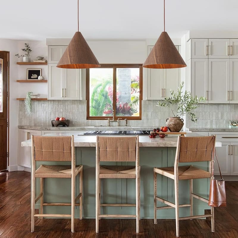 Scandinavian Wood Grain Large Tapered Conical Pendant Light 17.7in