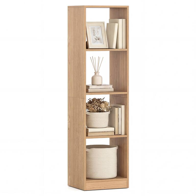 Gymax 5-Tier Bookshelf Corner Bookcase Storage Display Organizer w/ 4 - Natural