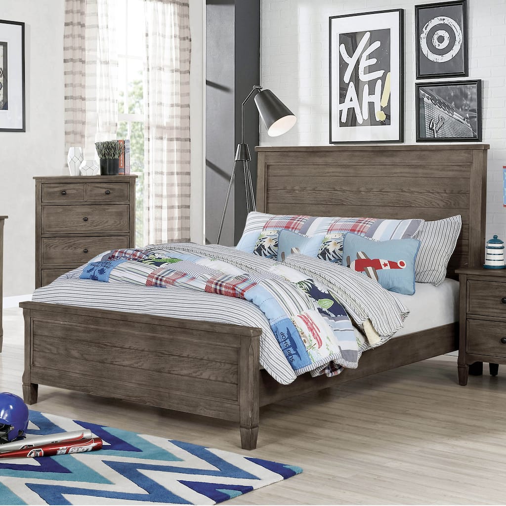 Furniture of America Lanister Wood Wire-Brushed Warm Grey Kids Panel Bed