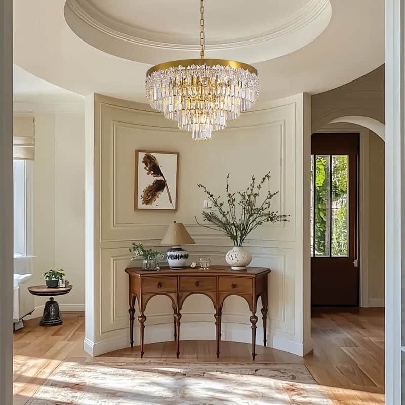 24 in. Modern 5-Tier Gold Crystal Chandelier with 11 Lights, Round Contemporary Ceiling Light for Dining Room and Living Room