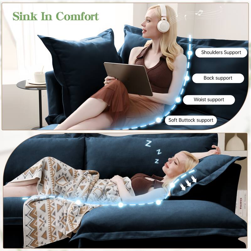 Chenille Slipcovered Armchair with Deep Seat, 3 Large Pillows and 300lb Capacity