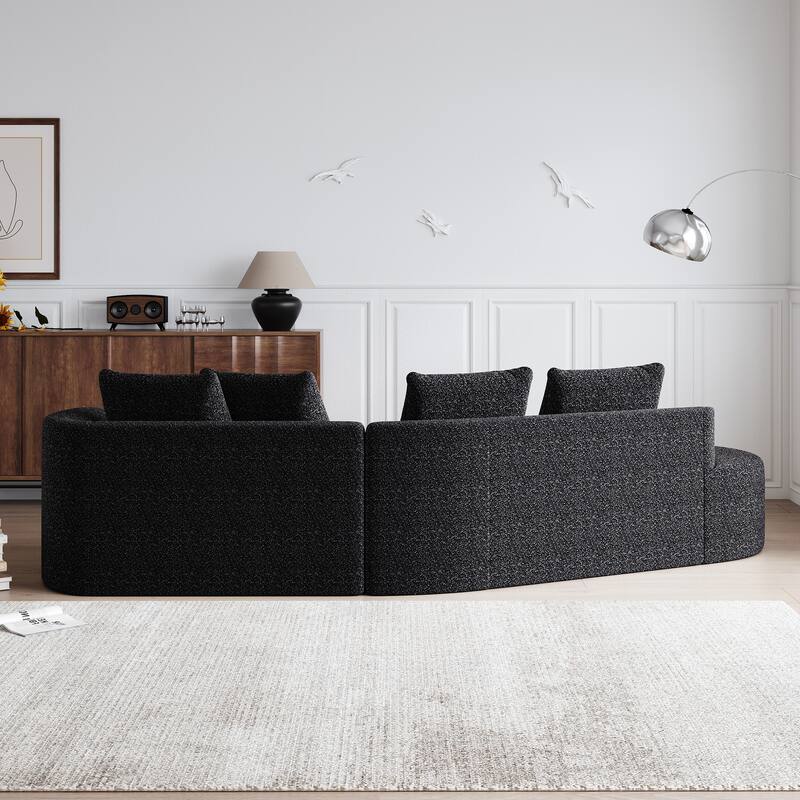 Modular Curved Sectional Sofa, Oversized Chenille Cloud Couch, Compressed Upholstered Sofa with 4 Throw Pillows