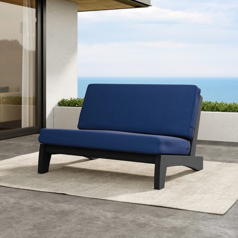 Outdoor Furniture Teak Wood Armless Loveseat Sofa With Cushion - Loveseat Whole Cushion - Navy/Black