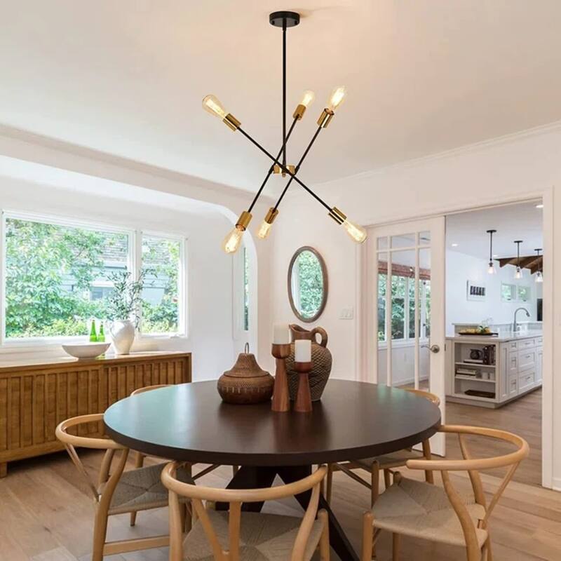 Modern 6-Light Sputnik Linear Chandelier, Modern Sputnik Sphere Chandelier for Dining Room Living Room Bedroom Kitchen
