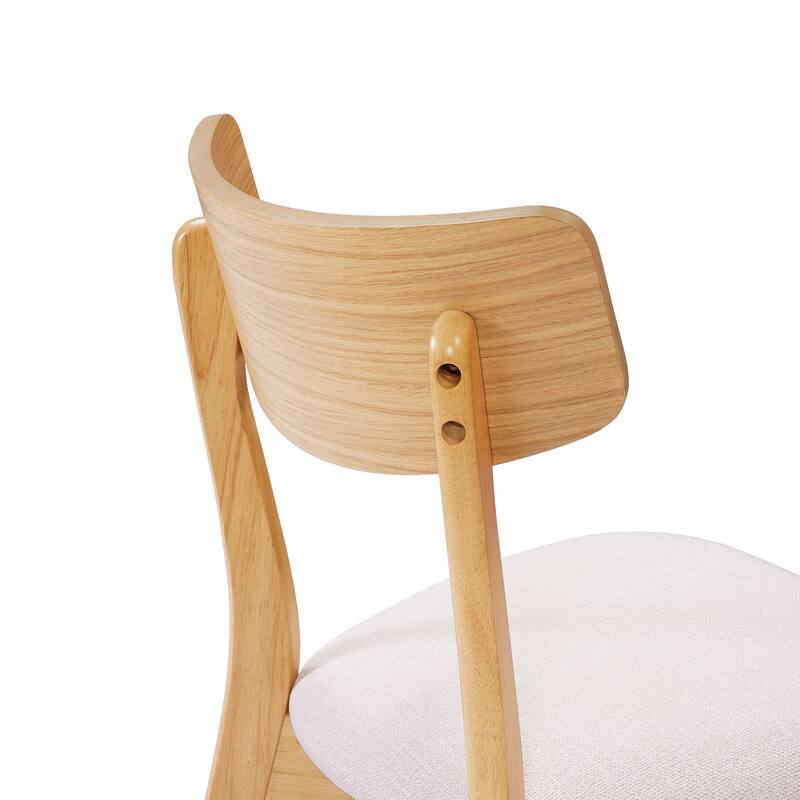 Mid-Century Walnut Finished Frame Upholstered Dining Chairs, Set of 4, Light beige+Natural