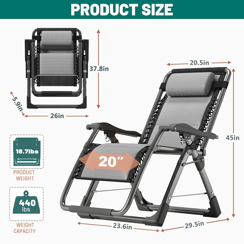 DoCred Zero Gravity Chair, Folding Lawn Chaise Recliner Lounge Chair