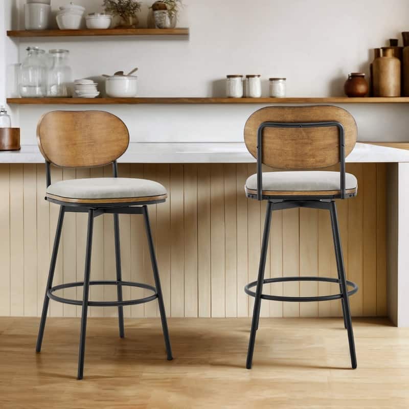 Spruce & Spring Megan Swivel Counter Bar Stool with Metal Legs - Set of 2 - Sand Grey