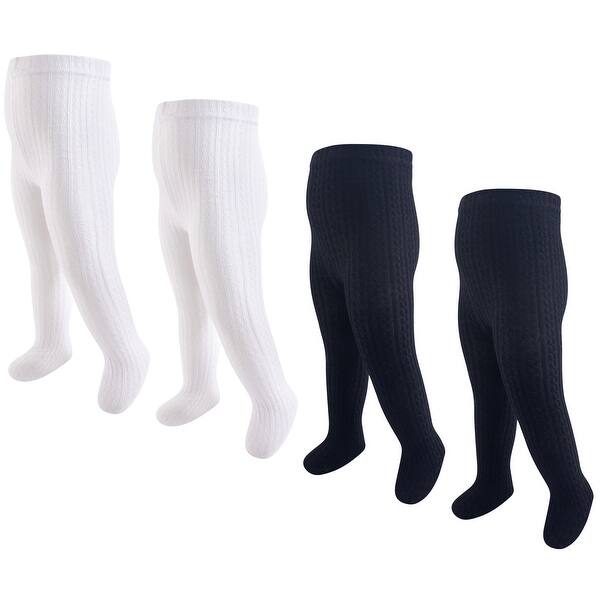 slide 1 of 1, Hudson Baby Infant Girl Cotton Rich Tights, Black White Cableknit Black White Cableknit - 0-9 Months