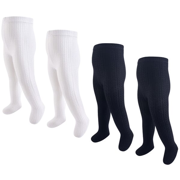 slide 1 of 1, Hudson Baby Toddler Girl Cotton Rich Tights, Black White Cableknit, 2T-4T - Black White Cableknit 2-4T - Black White Cableknit