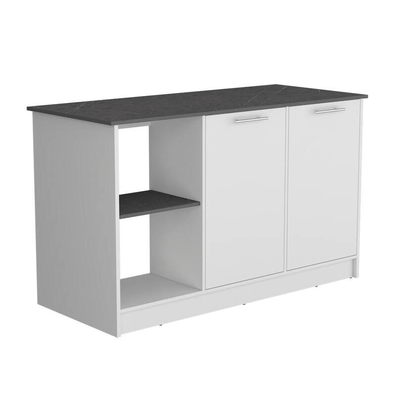 Juniper Kitchen Island with Large Top Surface, Double Door Cabinet, and Open Shelves - White