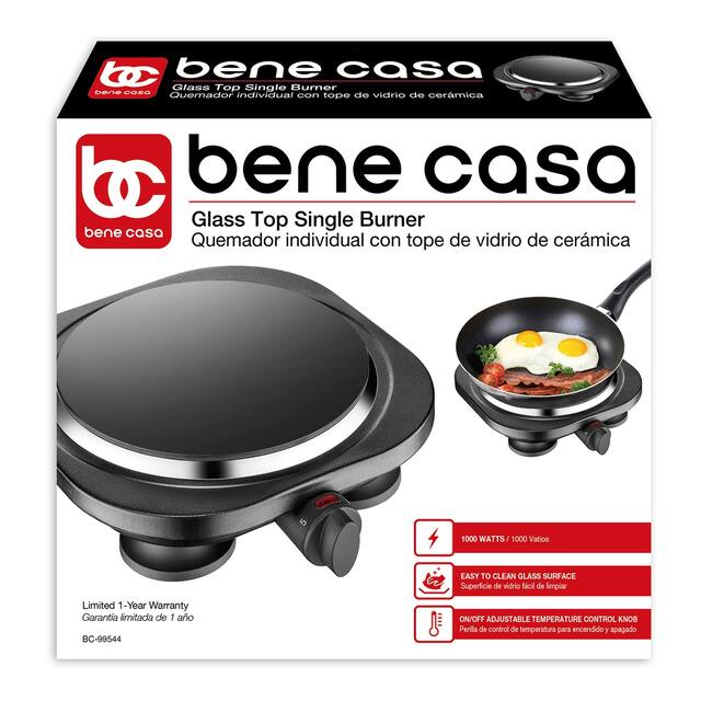 Bene Casa glass top single electric burner, ceramic burner, 1000-watt burner,
