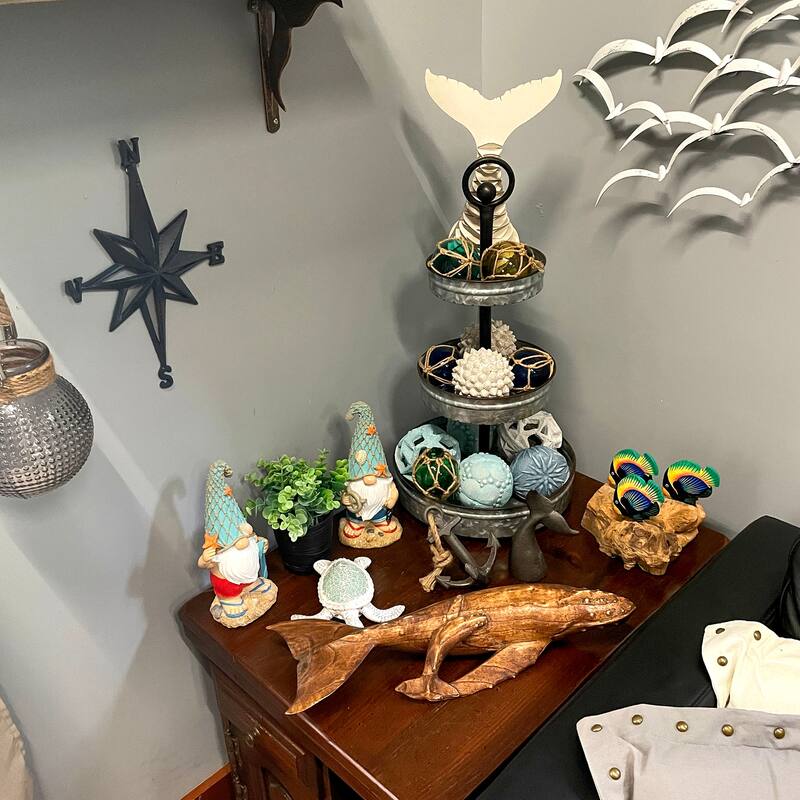 Handcrafted Driftwood & 3 Tropical Fish Sculpture Coastal Nautical - 6 X 7.5 X 7 inches