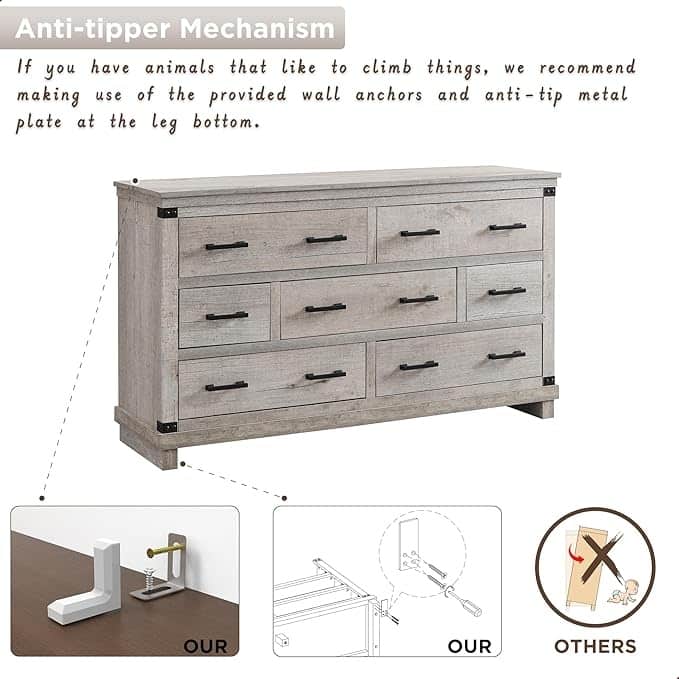 Farmhouse 7 Drawers Dresser, Wood Chest of Drawers, Closet Dresser