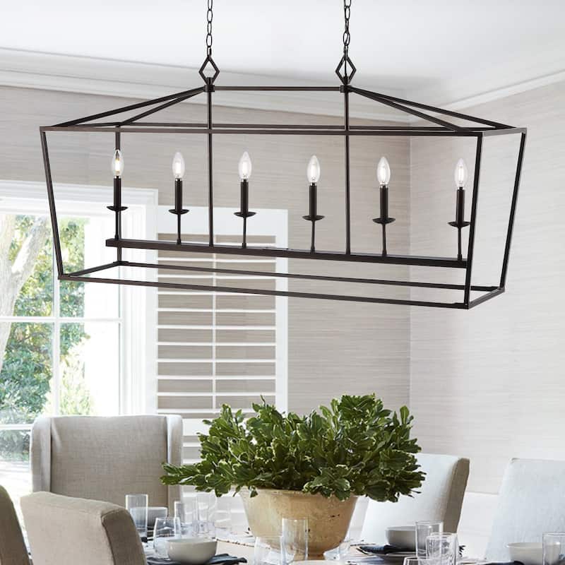 SAFAVIEH Lighting Anta 6-light Pendant - 49"x15"x29.25-101.25" - Oil Rubbed Bronze (Black) - 49Wx15Dx101H