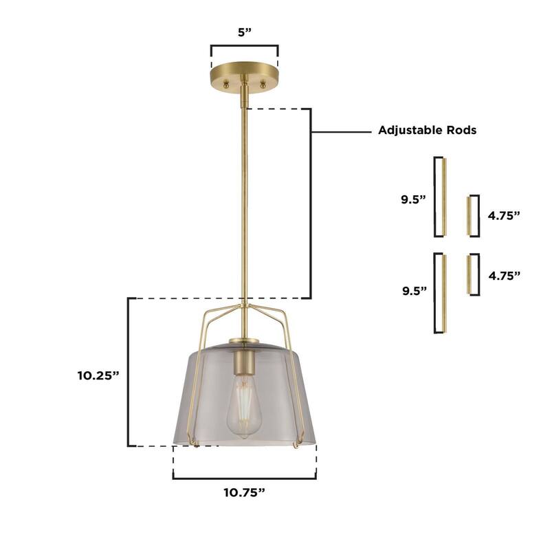 Westinghouse Lighting Hallein One Light Indoor Pendant, Champagne Brass Finish, Smoke Grey Glass - 1-Light