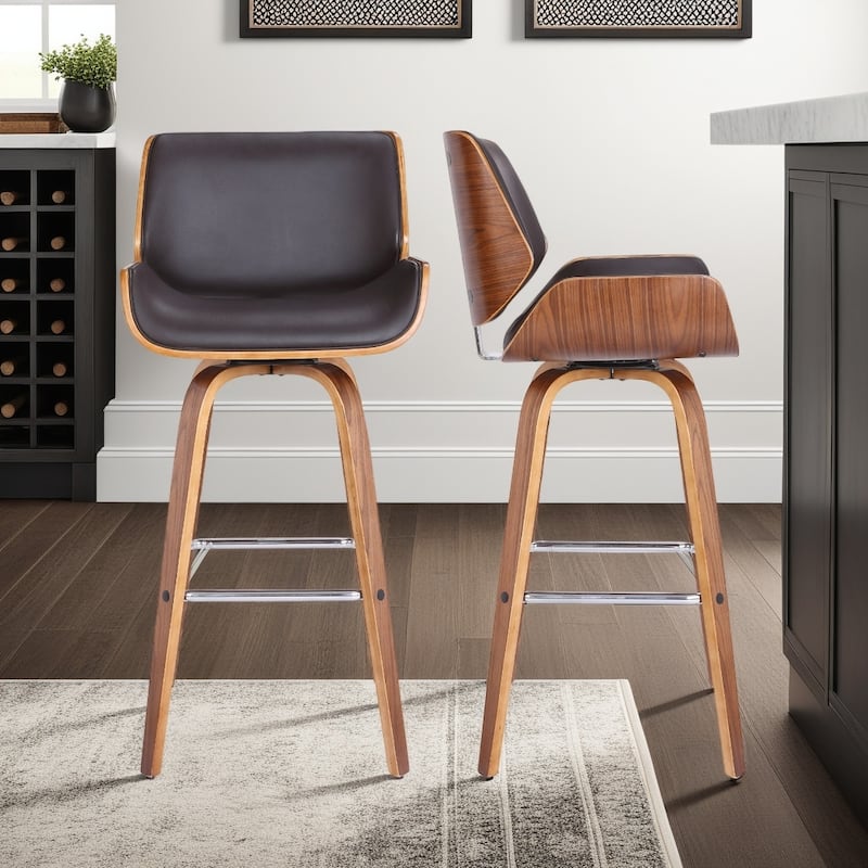 Tyler Mid-Century Swivel Bar Stool, Upholstered Counter Height Chair with Bentwood Legs