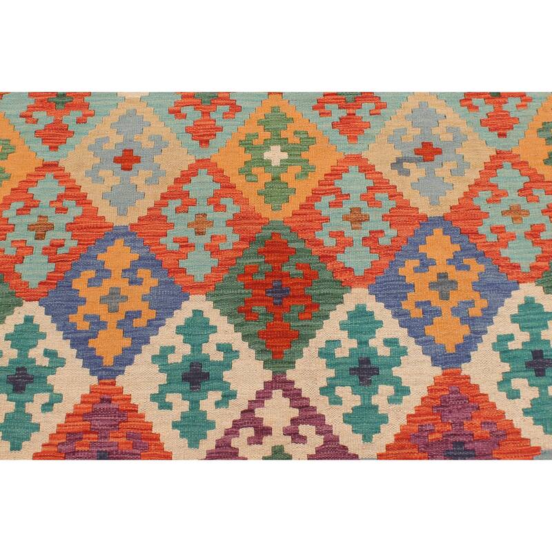 Southwestern Turkish Kilim Clemenci Rust Gold Hand-Woven Wool Rug - 5'8'' x 7'10''