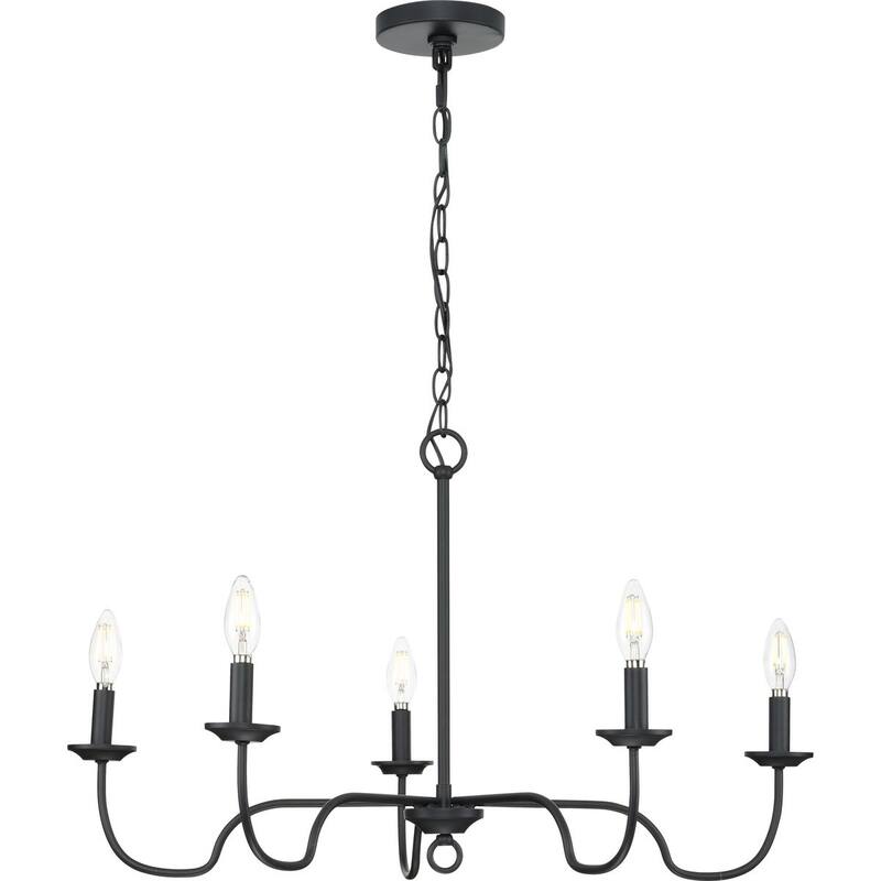 Canebrake Collection Five-Light Matte Black Farmhouse Chandelier Light - 30.12 in x 30.12 in x 18 in