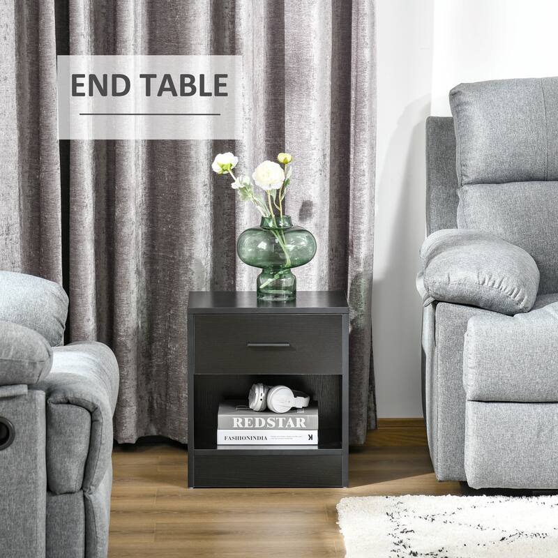 HOMCOM Modern End Table with Drawer, Space Saving Sofa Side Accent Table with Open Storage Shelf for Living Room or Bedroom