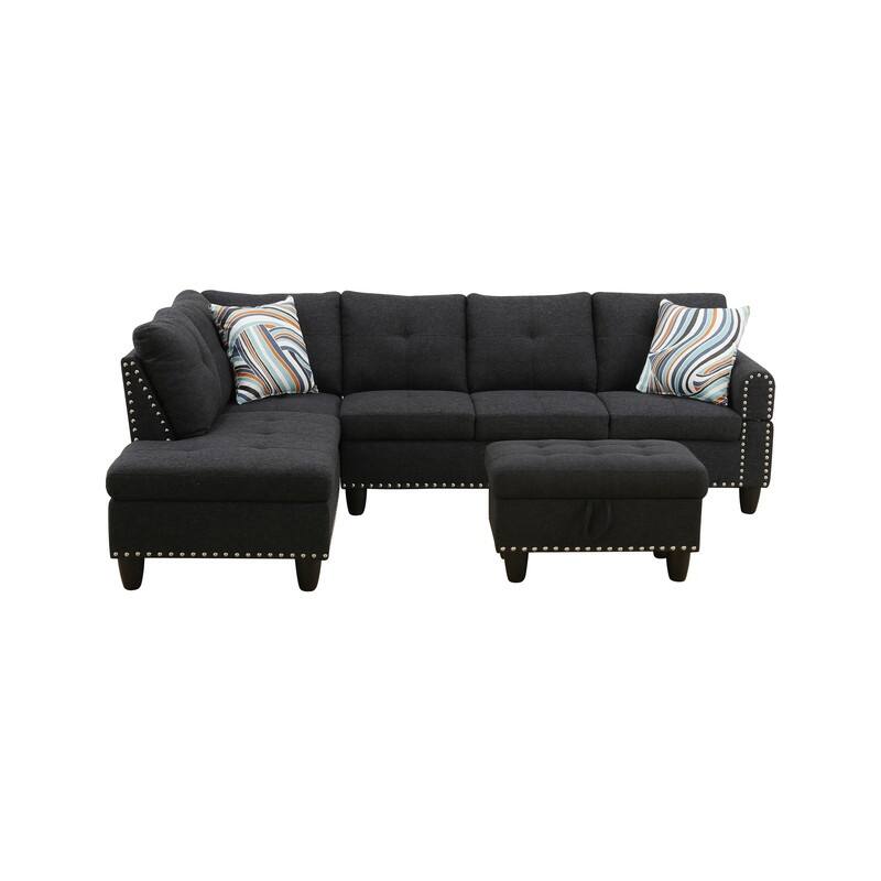 Modular Living Room Sectional with Storage Ottoman and Flip-Top Console, Black or Gray