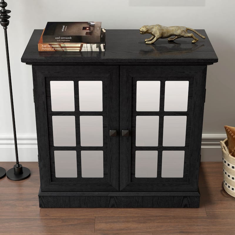 Storage sideboard cabinet with 2 decorative acrylic mirrored doors, adjustable shelf for dining room, living room