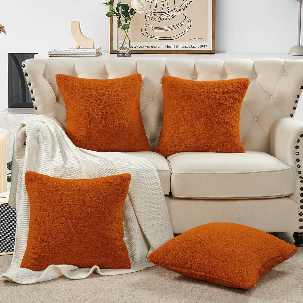 Accent Sherpa Pillow Cover Set of 4 20Inch x 20Inch, NO INSERT