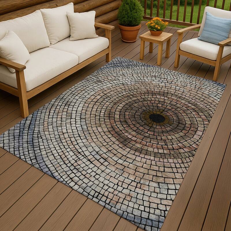 Machine Washable Indoor/ Outdoor Mosaic Rome Chantille Rug
