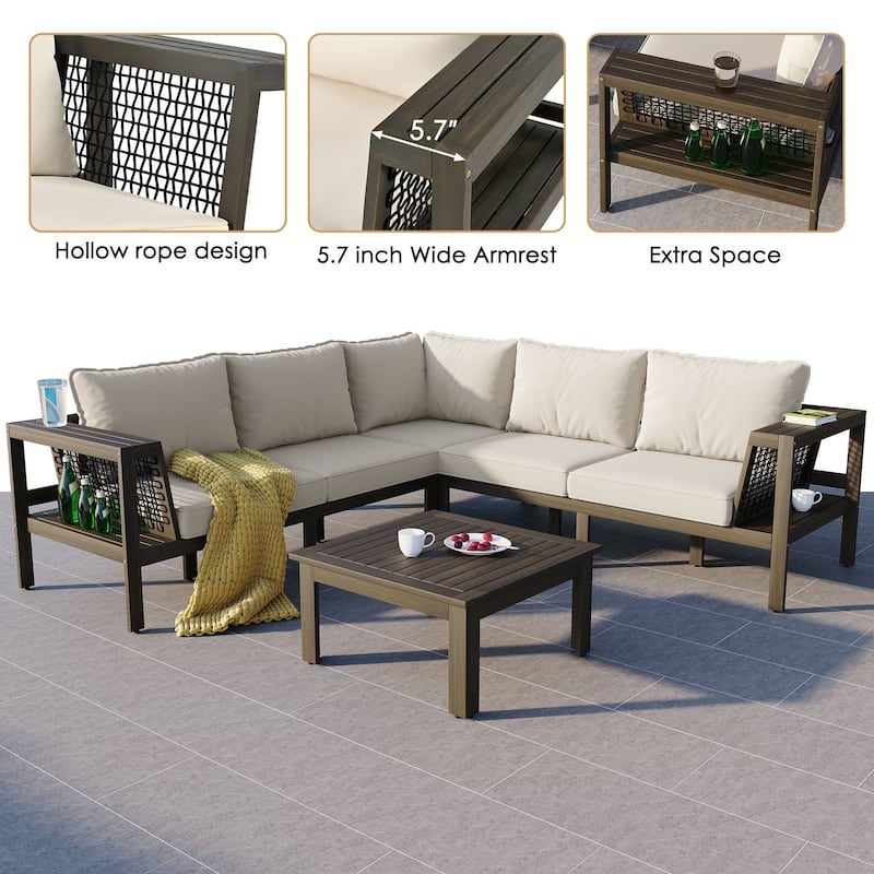 4-Piece Outdoor Acacia Wood Sofa Set with Cushions and Side Table