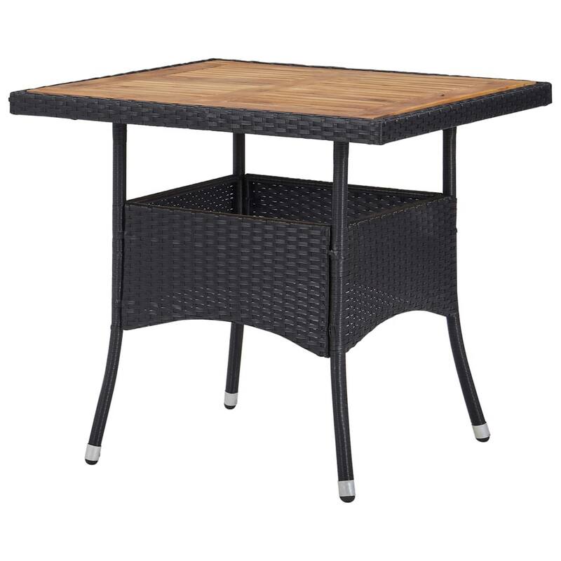 Outdoor Dining Table, 31 Inch Square Acacia Wood Top Black Rattan Base