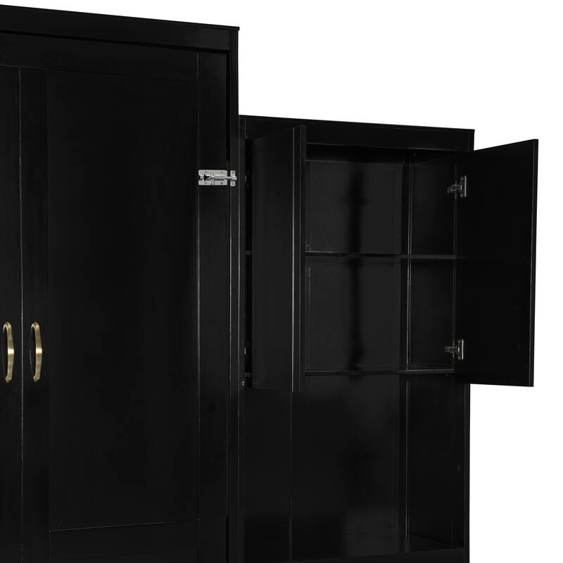 Heavy Duty Queen Murphy Bed with Desk, Multi-Functional Murphy Folding Bed with Vanity and Cabinets for Guest Rooms or Studios