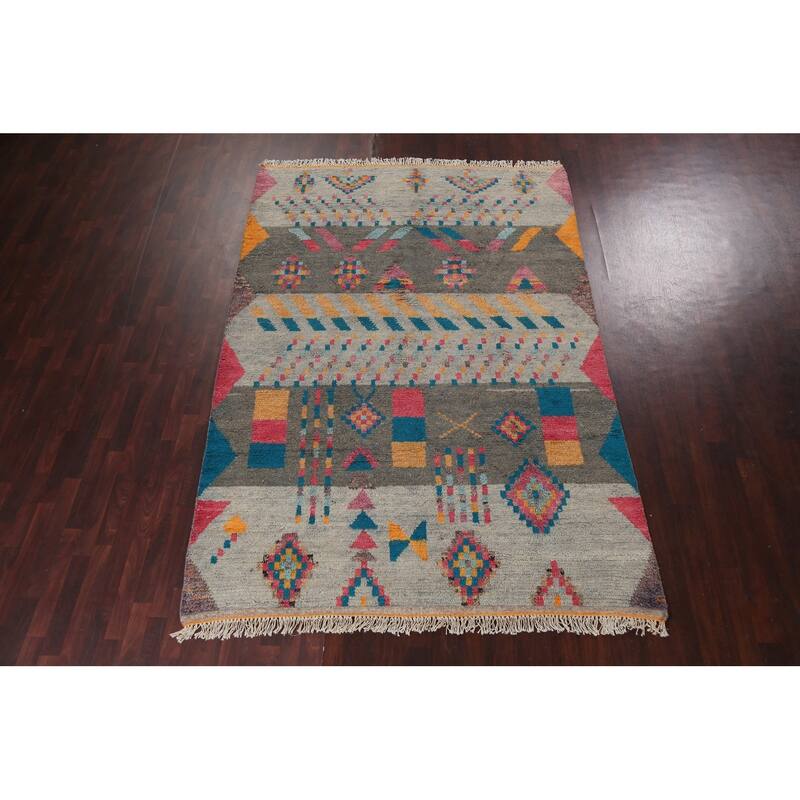 Tribal Moroccan Oriental Area Rug Wool Hand-knotted Living Room Carpet - 6'11" x 10'5"