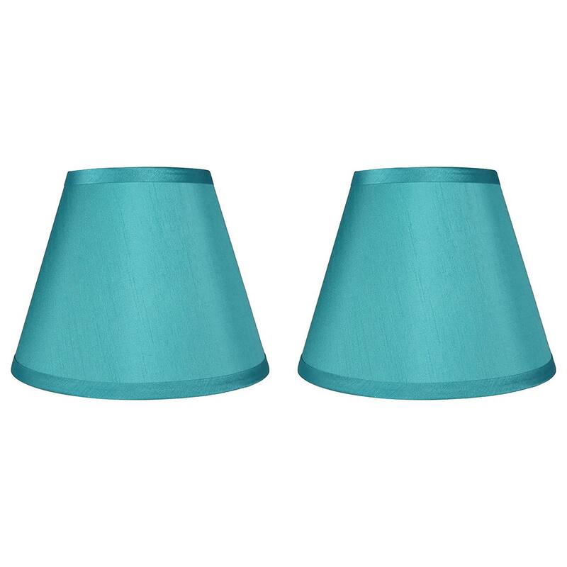Hardback Faux Silk Conical Lamp Shade, 5 inch Top, 9 inch Bottom, 7 inch Slant - Set of 2 - Teal Silk